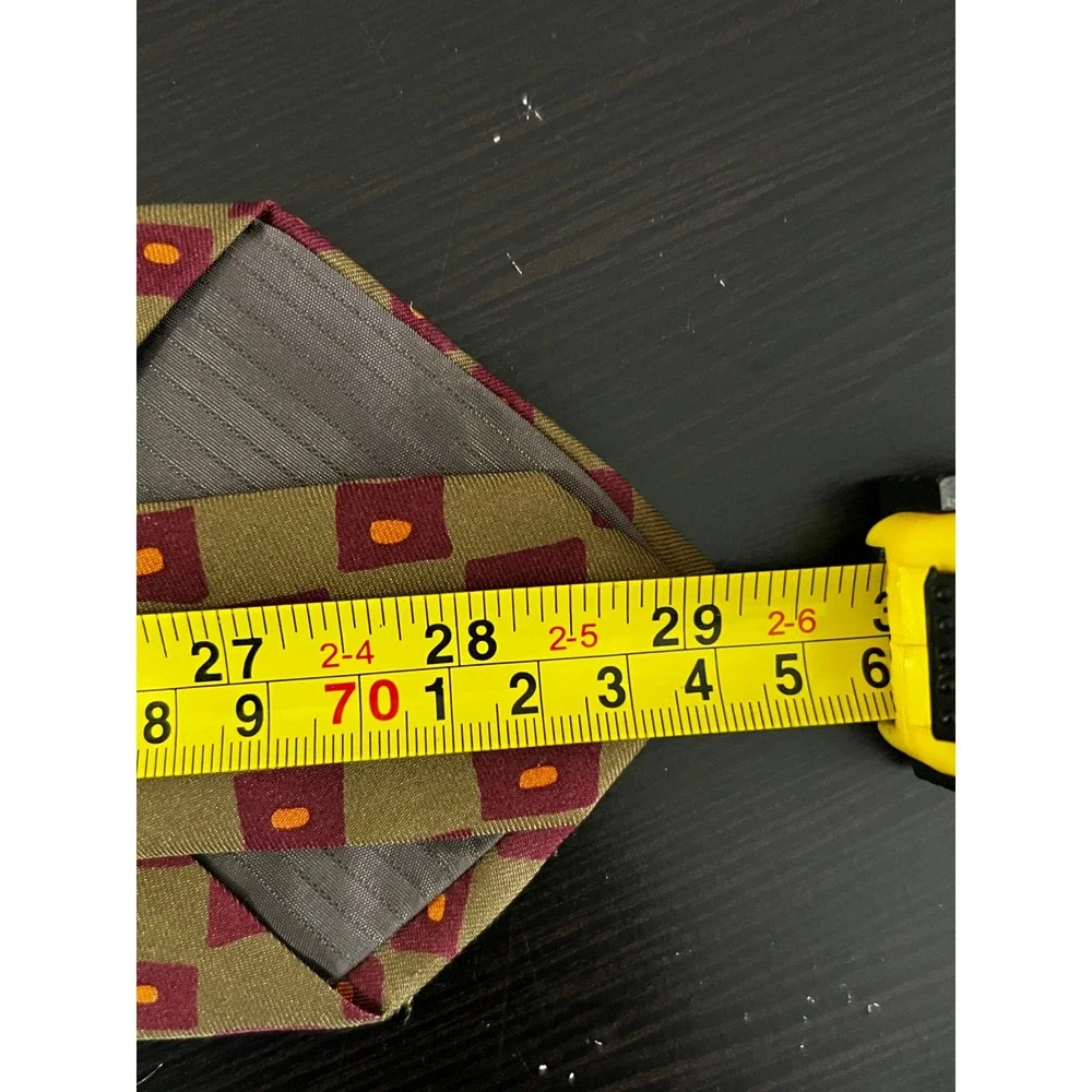 Ermenegildo Zegna Mens Silk Tie Olive Green Burgundy Geometric Made in Italy